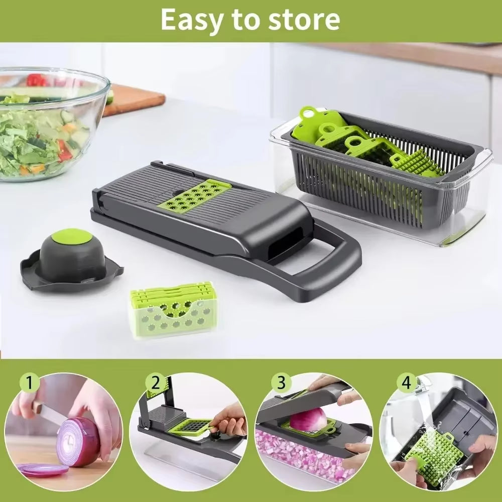 Peellex™ 16-in-1 Multifunctional Vegetable Chopper & Slicer – Onion Dicer, Grater & Food Prep System