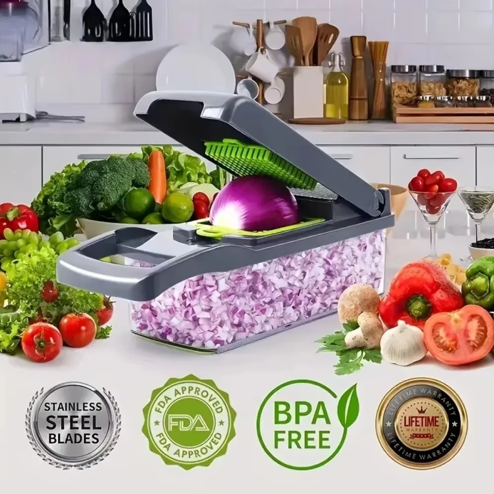 Peellex™ 16-in-1 Multifunctional Vegetable Chopper & Slicer – Onion Dicer, Grater & Food Prep System